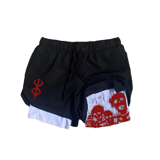 Summer Men's Double Layer Berserk Print Shorts